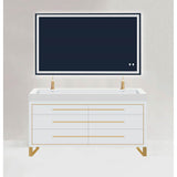 Madeli - Madeli Estate 60D'' Free standing Vanity Cabinet in White/HW: Satin Brass(SB) - White With Satin Brass