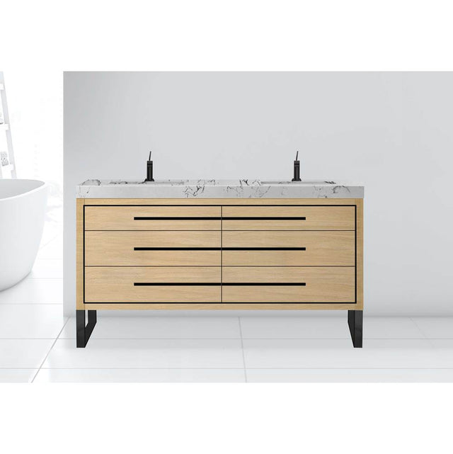 Madeli - Madeli Estate 72'' Free standing Vanity Cabinet in Natural Oak/HW: Satin Brass(SB) - Natural Oak With Satin Brass