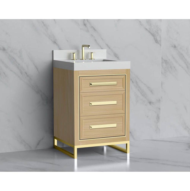 Madeli - Madeli Vision 24'' Free standing Vanity Cabinet in Natural Oak/HW: Handle & Feet Brushed Nickel(BN) - Natural Oak With Brushed Nickel