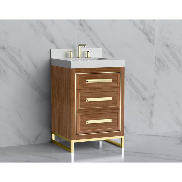 Madeli - Madeli Vision 24'' Free standing Vanity Cabinet in Natural Walnut/HW: Handle & Feet Polished Nickel(PN) - Natural Walnut With Polished Nickel