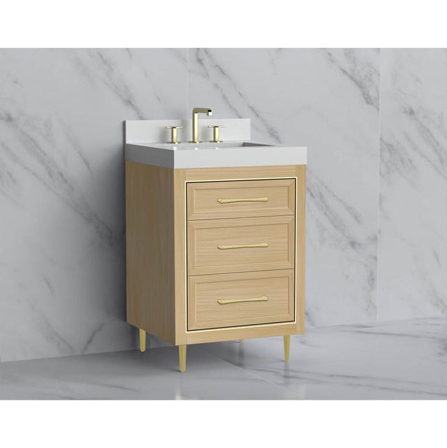 Madeli - Madeli Vision 24'' Free standing Vanity Cabinet in Natural Oak/HW: Handle & Feet Polished Nickel(PN) - Natural Oak With Polished Nickel