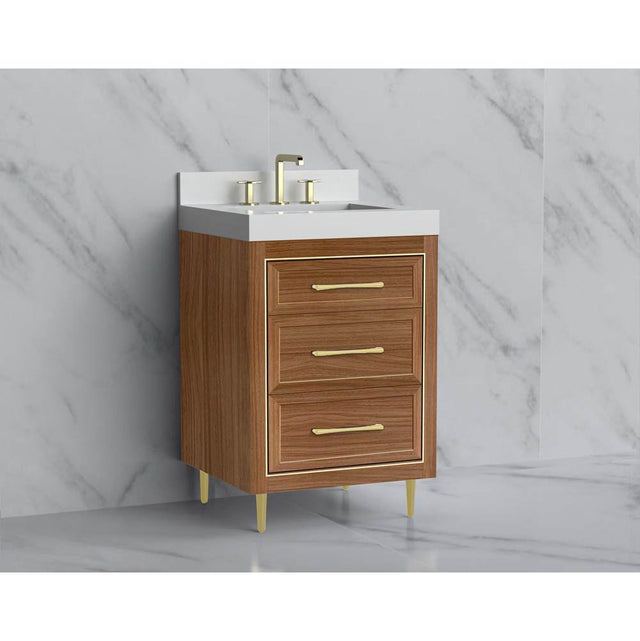 Madeli - Madeli Vision 24'' Free standing Vanity Cabinet in Natural Walnut/HW: Handle & Feet Satin Brass(SB) - Natural Walnut With Satin Brass