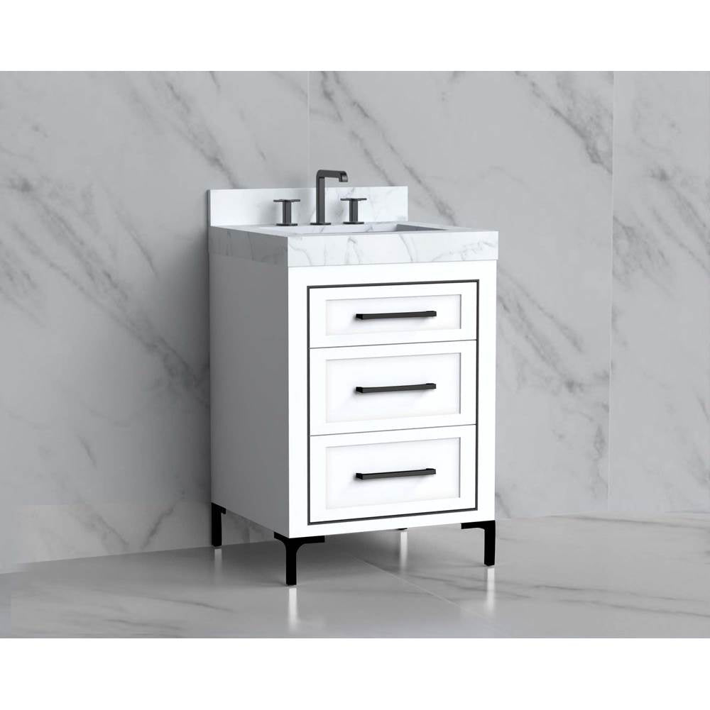 Madeli - Madeli Vision 24'' Free standing Vanity Cabinet in White/HW: Handles/Feet Brushed Nickel(BN) - White With Brushed Nickel