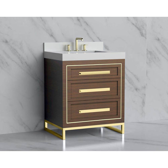 Madeli - Madeli Vision 30'' Free standing Vanity Cabinet in Brandy/HW: Handles/Feet Satin Brass(SB) - Brandy With Satin Brass