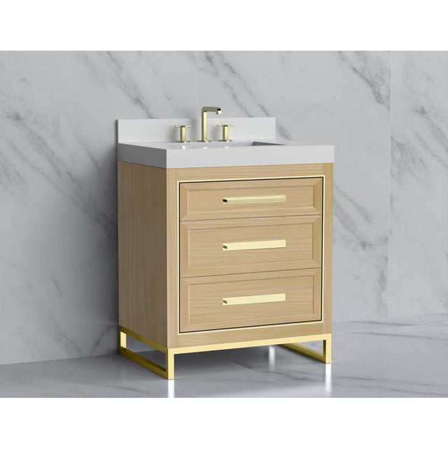 Madeli - Madeli Vision 30'' Free standing Vanity Cabinet in Natural Oak/HW: Handle & Feet Polished Chrome(PC) - Natural Oak With Polished Chrome