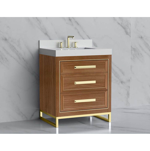 Madeli - Madeli Vision 30'' Free standing Vanity Cabinet in Natural Walnut/HW: Handle & Feet Matte Black(MB) - Natural Walnut With Matte Black
