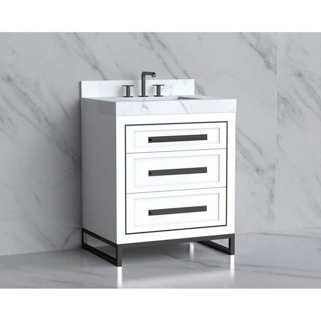 Madeli - Madeli Vision 30'' Free standing Vanity Cabinet in White/HW: Handles/Feet Satin Brass(SB) - White With Satin Brass
