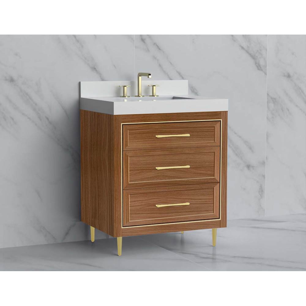 Madeli - Madeli Vision 30'' Free standing Vanity Cabinet in Natural Walnut/HW: Handle & Feet Satin Brass(SB) - Natural Walnut With Satin Brass