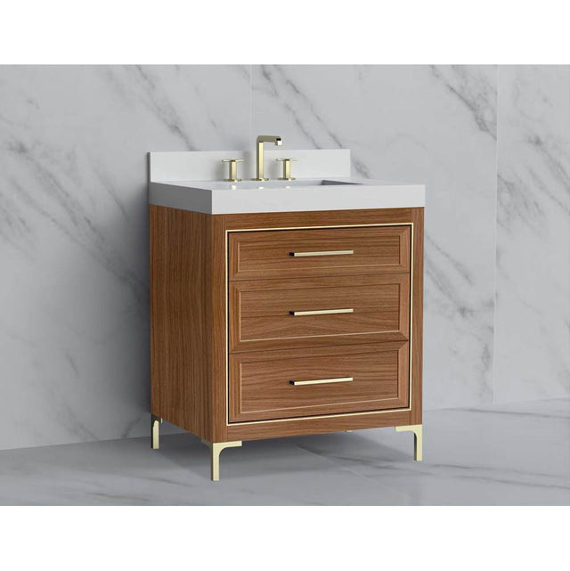 Madeli - Madeli Vision 30'' Free standing Vanity Cabinet in Natural Walnut/HW: Handle & Feet Matte Black(MB) - Natural Walnut With Matte Black