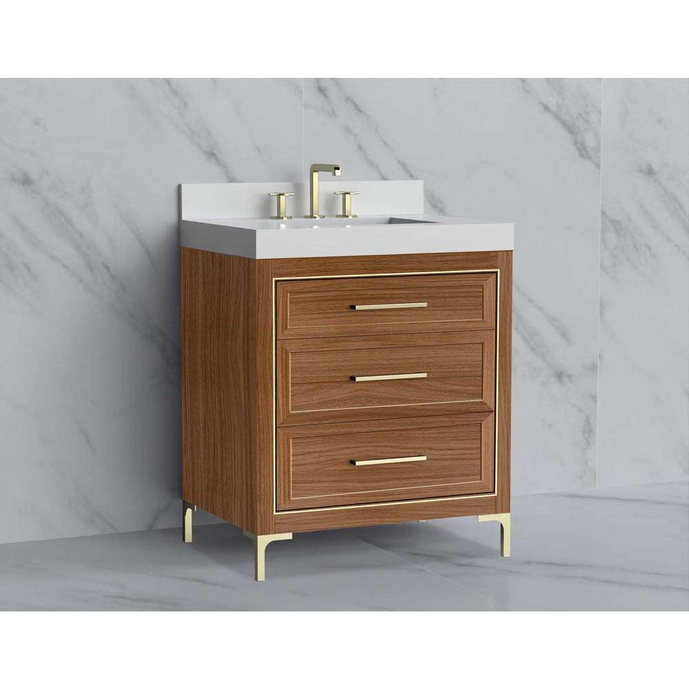 Madeli - Madeli Vision 30'' Free standing Vanity Cabinet in Natural Walnut/HW: Handle & Feet Polished Nickel(PN) - Natural Walnut With Polished Nickel