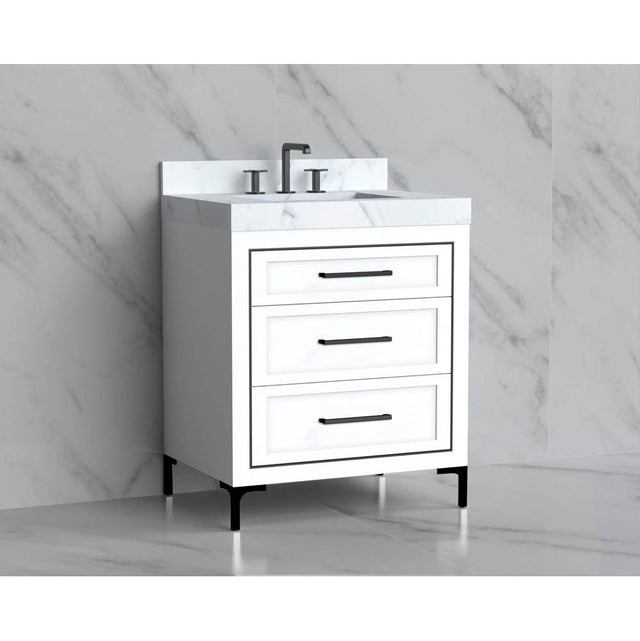 Madeli - Madeli Vision 30'' Free standing Vanity Cabinet in White/HW: Handles/Feet Satin Brass(SB) - White With Satin Brass