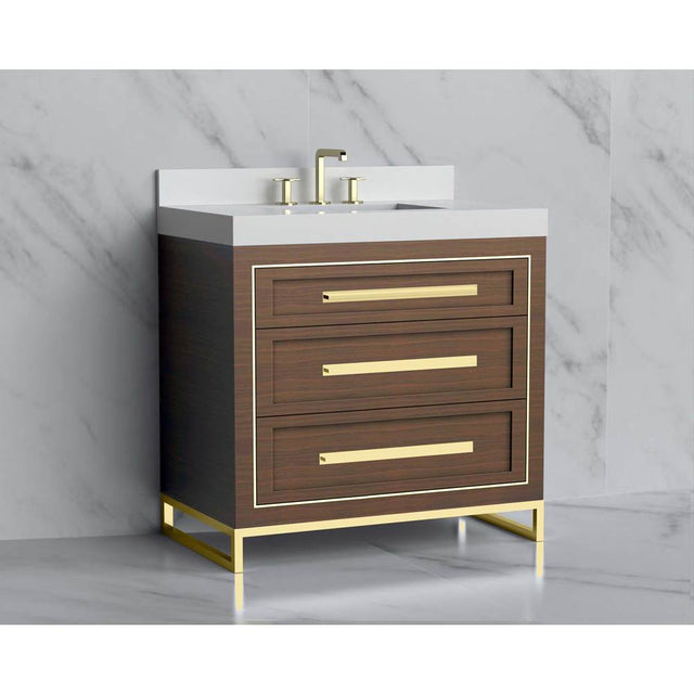 Madeli - Madeli Vision 36'' Free standing Vanity Cabinet in Brandy/HW: Handles/Feet Matte Black(MB) - Brandy With Matte Black