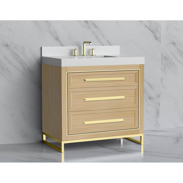 Madeli - Madeli Vision 36'' Free standing Vanity Cabinet in Natural Oak/HW: Handle & Feet Polished Chrome(PC) - Natural Oak With Polished Chrome