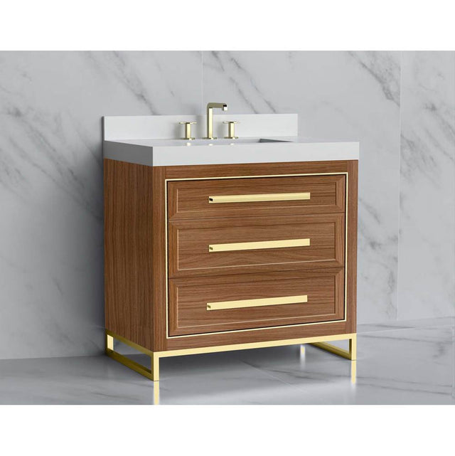 Madeli - Madeli Vision 36'' Free standing Vanity Cabinet in Natural Walnut/HW: Handle & Feet Polished Nickel(PN) - Natural Walnut With Polished Nickel