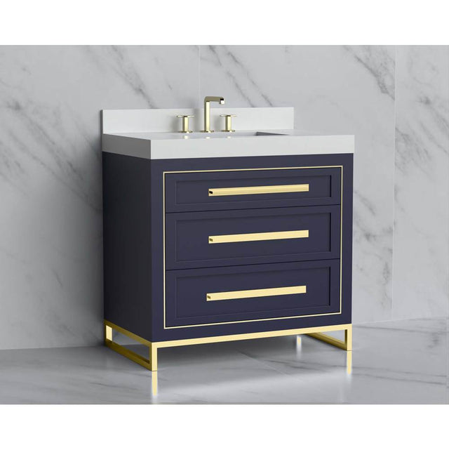 Madeli - Madeli Vision 36'' Free standing Vanity Cabinet in Sapphire/HW: Handles/Feet Polished Nickel(PN) - Sapphire With Polished Nickel