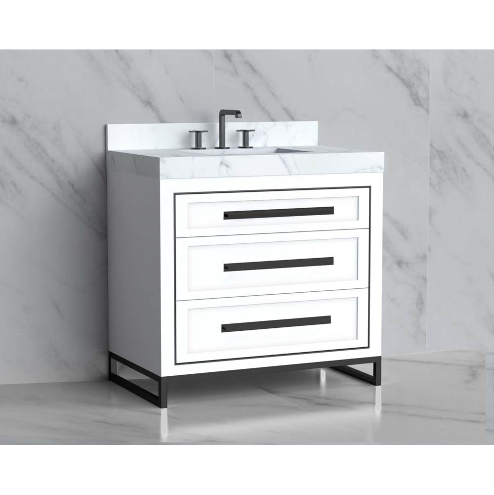 Madeli - Madeli Vision 36'' Free standing Vanity Cabinet in White/HW: Handles/Feet Brushed Nickel(BN) - White With Brushed Nickel