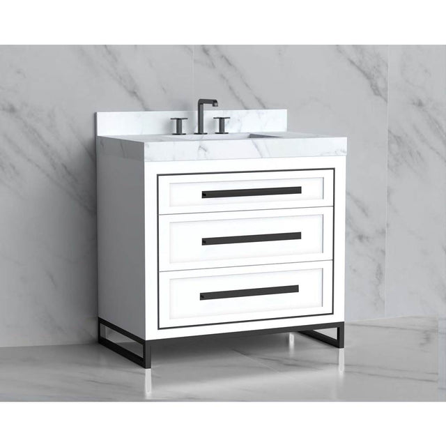 Madeli - Madeli Vision 36'' Free standing Vanity Cabinet in White/HW: Handles/Feet Polished Nickel(PN) - White With Polished Nickel