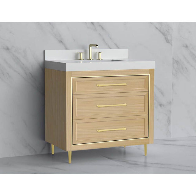 Madeli - Madeli Vision 36'' Free standing Vanity Cabinet in Natural Oak/HW: Handle & Feet Brushed Nickel(BN) - Natural Oak With Brushed Nickel