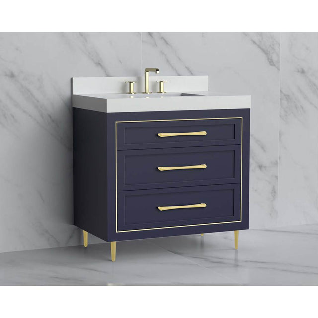 Madeli - Madeli Vision 36'' Free standing Vanity Cabinet in Sapphire/HW: Handles/Feet Brushed Nickel(BN) - Sapphire With Brushed Nickel