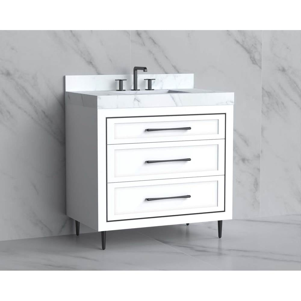 Madeli - Madeli Vision 36'' Free standing Vanity Cabinet in White/HW: Handles/Feet Polished Nickel(PN) - White With Polished Nickel