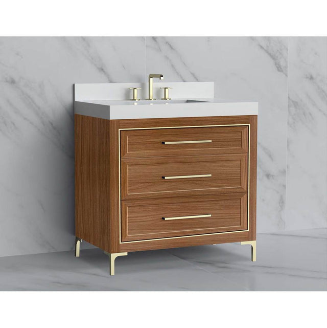 Madeli - Madeli Vision 36'' Free standing Vanity Cabinet in Natural Walnut/HW: Handle & Feet Brushed Nickel(BN) - Natural Walnut With Brushed Nickel