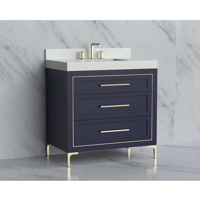 Madeli - Madeli Vision 36'' Free standing Vanity Cabinet in Sapphire/HW: Handles/Feet Polished Chrome(PC) - Sapphire With Polished Chrome