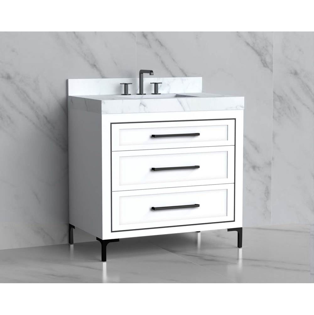 Madeli - Madeli Vision 36'' Free standing Vanity Cabinet in White/HW: Handles/Feet Polished Nickel(PN) - White With Polished Nickel
