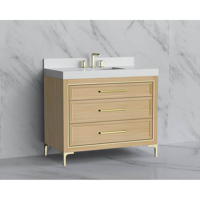 Madeli - Madeli Vision 42'' Free standing Vanity Cabinet in Natural Oak/HW: Handle & Feet Satin Brass(SB) - Natural Oak With Satin Brass