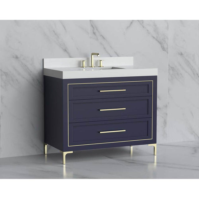 Madeli - Madeli Vision 42'' Free standing Vanity Cabinet in Sapphire/HW: Handles/Feet Satin Brass(SB) - Sapphire With Satin Brass