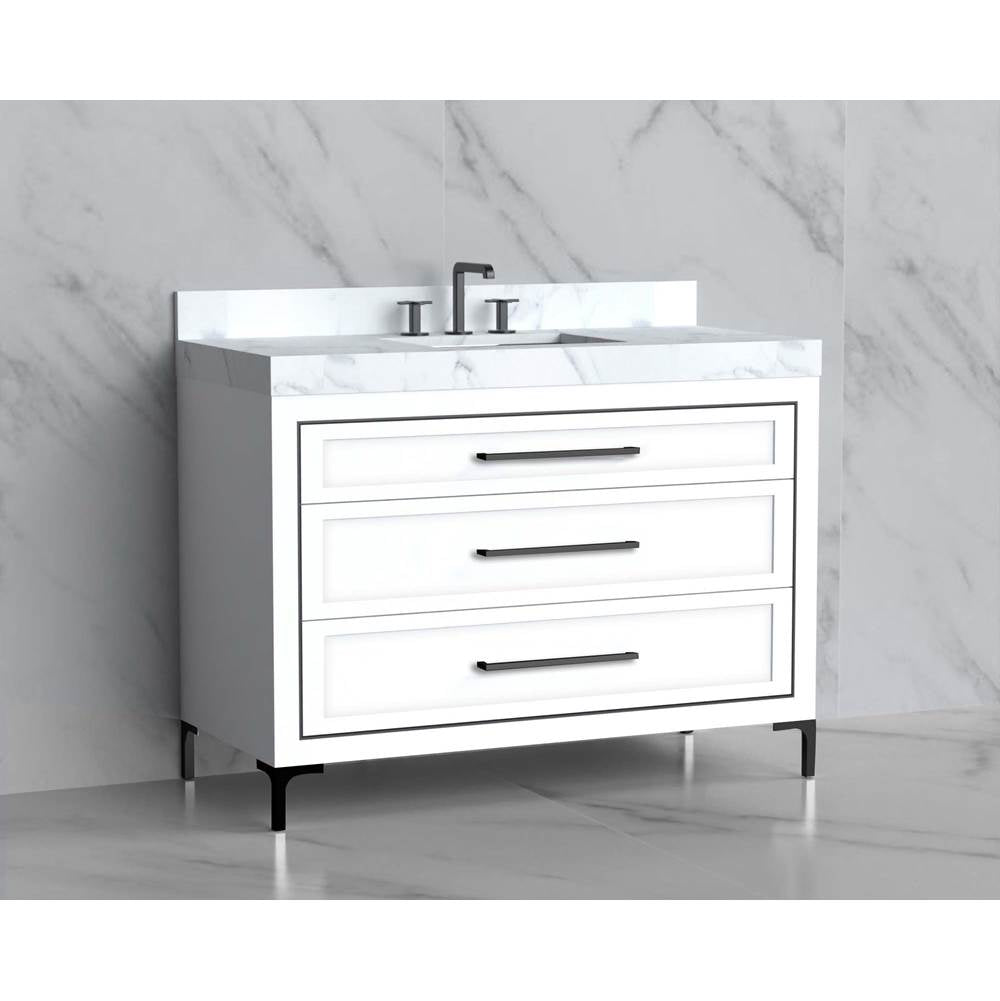 Madeli - Madeli Vision 48C'' Free standing Vanity Cabinet in White/HW: Handles/Feet Polished Nickel(PN) - White With Polished Nickel