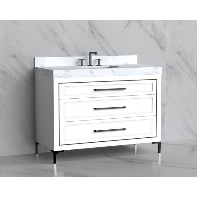 Madeli - Madeli Vision 48C'' Free standing Vanity Cabinet in White/HW: Handles/Feet Satin Brass(SB) - White With Satin Brass