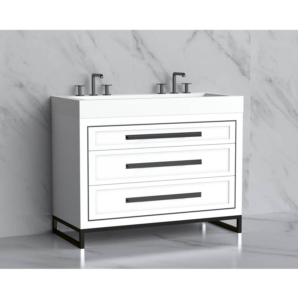 Madeli - Madeli Vision 48D'' Free standing Vanity Cabinet in White/HW: Handles/Feet Polished Nickel(PN) - White With Polished Nickel