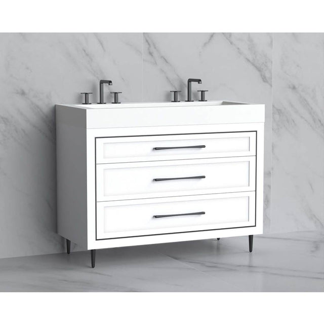 Madeli - Madeli Vision 48D'' Free standing Vanity Cabinet in White/HW: Handles/Feet Polished Nickel(PN) - White With Polished Nickel