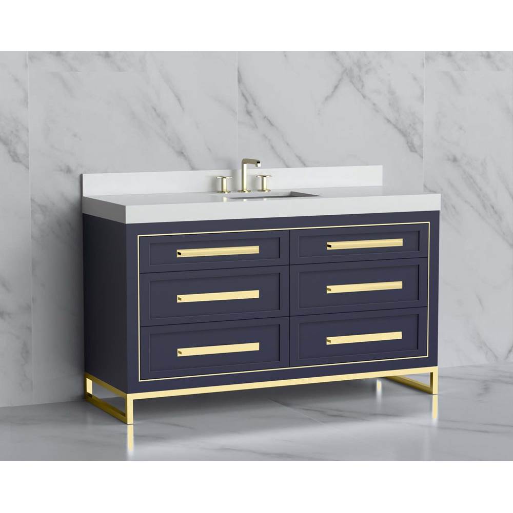 Madeli - Madeli Vision 60C'' Free standing Vanity Cabinet in Sapphire/HW: Handles/Feet Satin Brass(SB) - Sapphire With Satin Brass