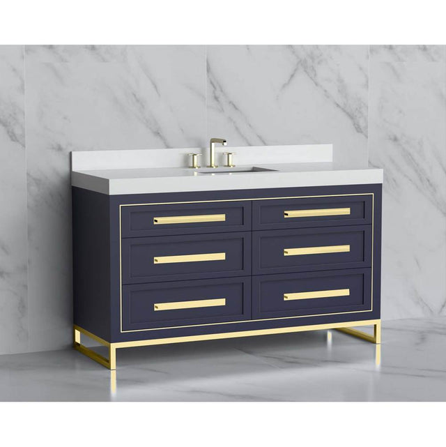 Madeli - Madeli Vision 60C'' Free standing Vanity Cabinet in Sapphire/HW: Handles/Feet Satin Brass(SB) - Sapphire With Satin Brass