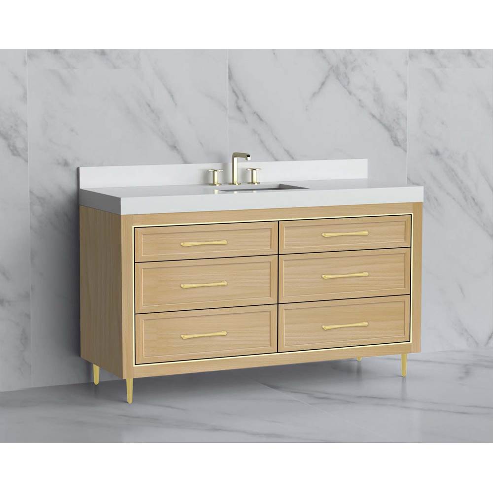 Madeli - Madeli Vision 60C'' Free standing Vanity Cabinet in Natural Oak/HW: Handle & Feet Satin Brass(SB) - Natural Oak With Satin Brass