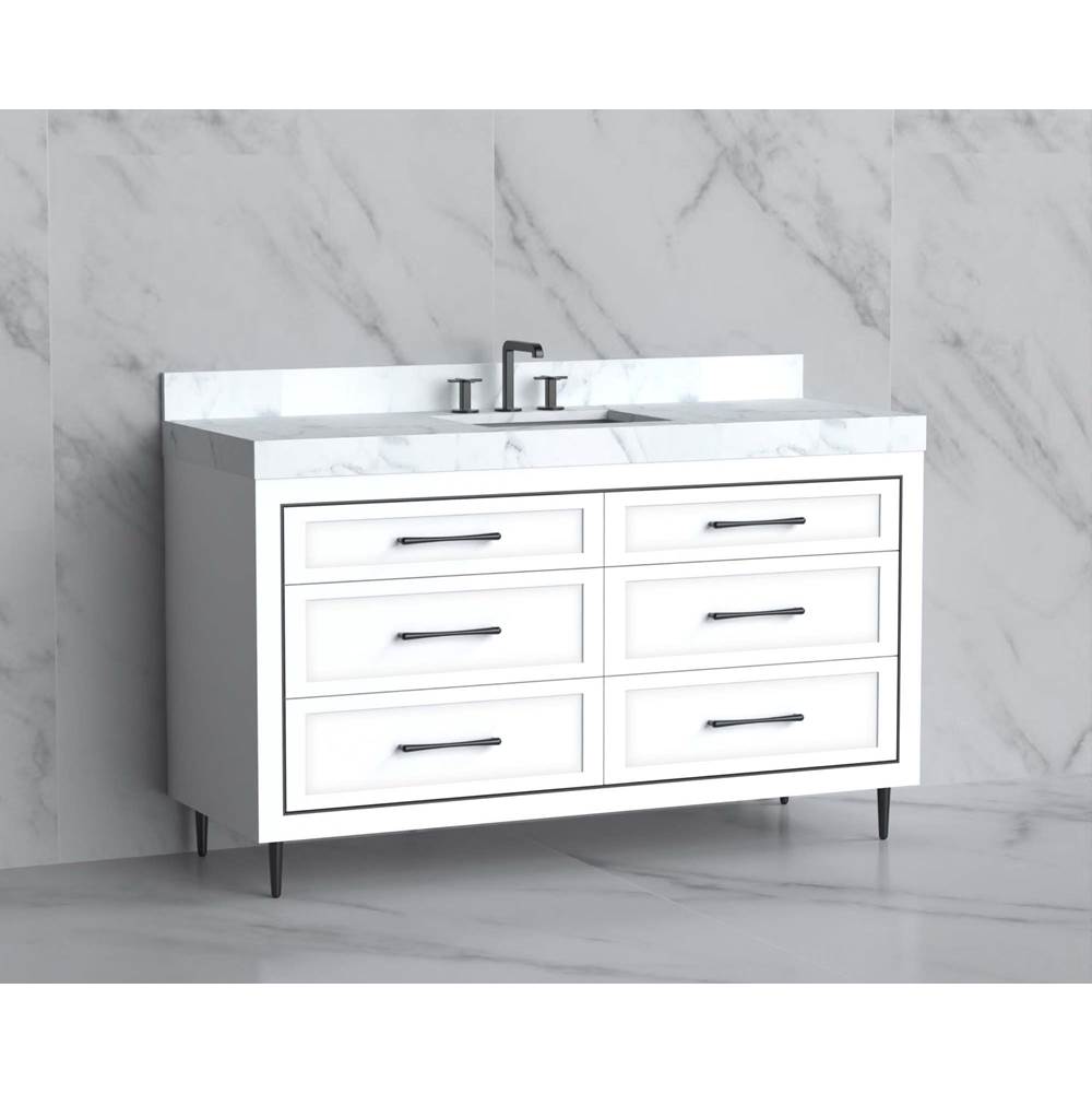 Madeli - Madeli Vision 60C'' Free standing Vanity Cabinet in White/HW: Handles/Feet Satin Brass(SB) - White With Satin Brass