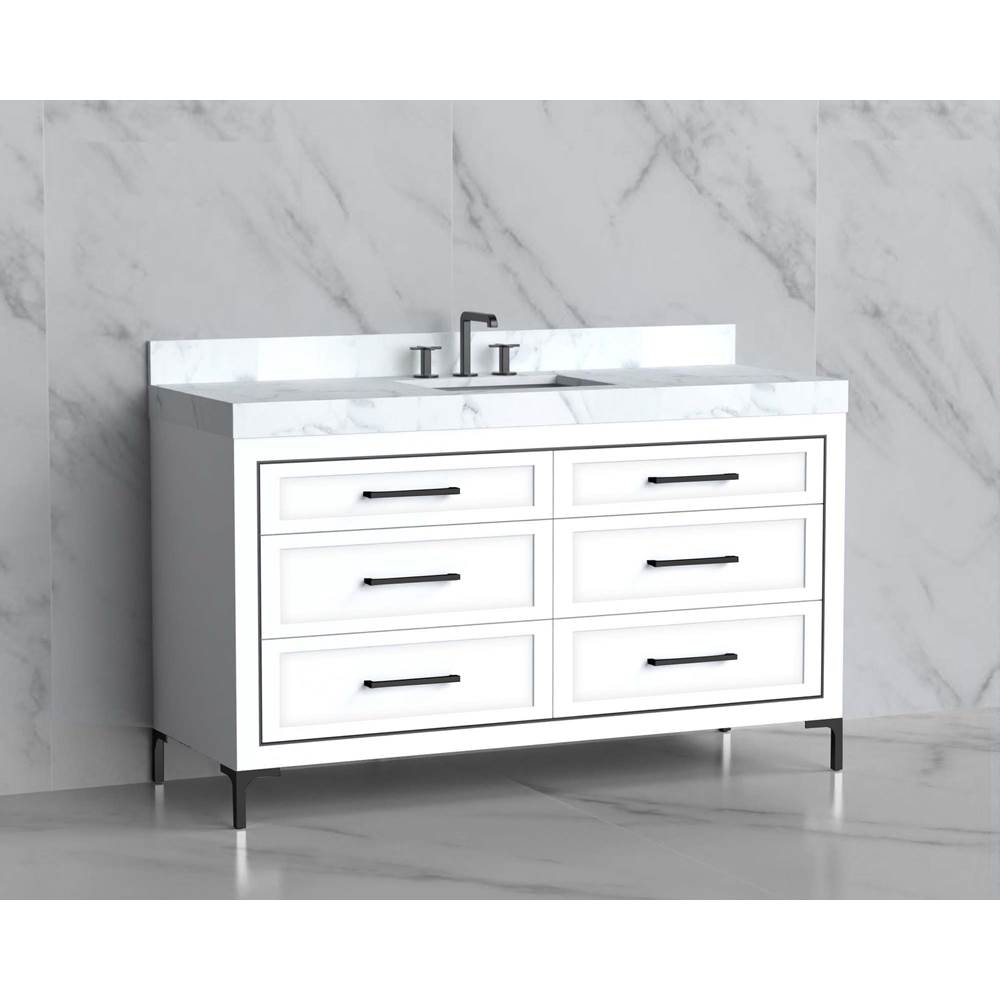 Madeli - Madeli Vision 60C'' Free standing Vanity Cabinet in White/HW: Handles/Feet Polished Nickel(PN) - White With Polished Nickel
