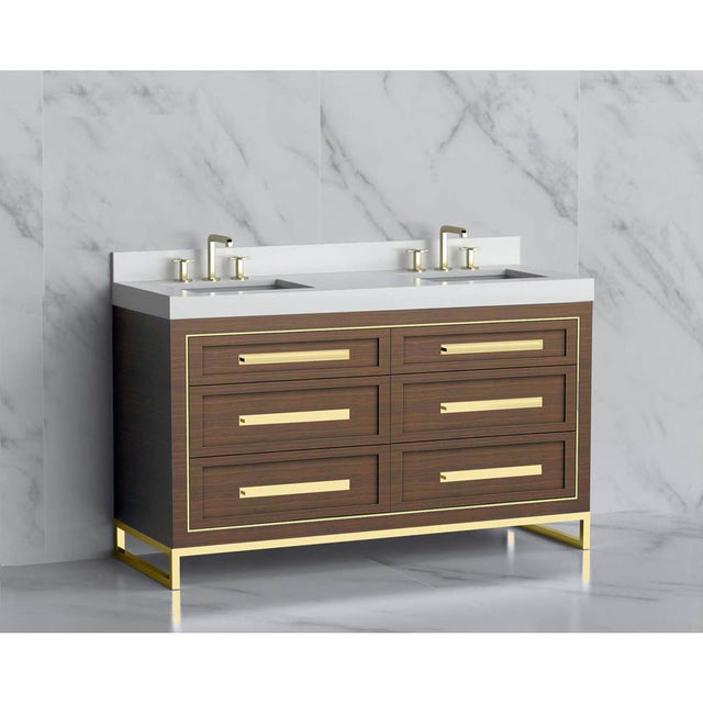 Madeli - Madeli Vision 60D'' Free standing Vanity Cabinet in Brandy/HW: Handles/Feet Satin Brass(SB) - Brandy With Satin Brass