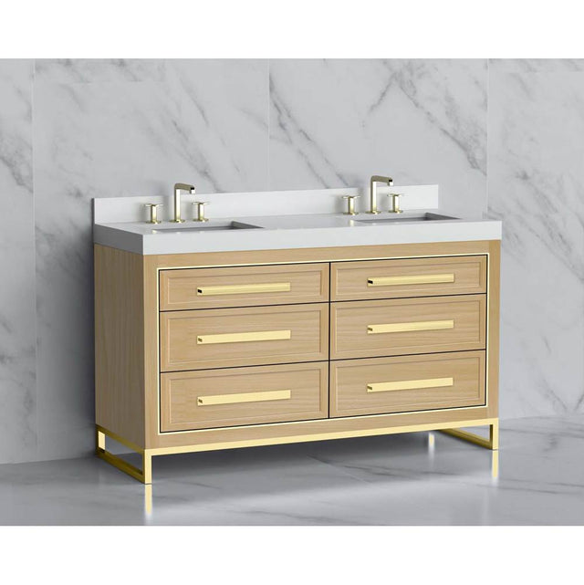 Madeli - Madeli Vision 60D'' Free standing Vanity Cabinet in Natural Oak/HW: Handle & Feet Satin Brass(SB) - Natural Oak With Satin Brass