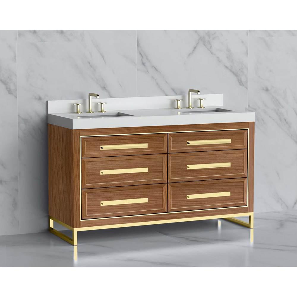 Madeli - Madeli Vision 60D'' Free standing Vanity Cabinet in Natural Walnut/HW: Handle & Feet Polished Nickel(PN) - Natural Walnut With Polished Nickel