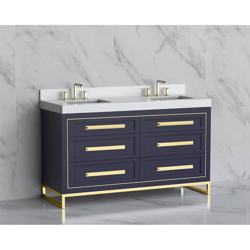 Madeli - Madeli Vision 60D'' Free standing Vanity Cabinet in Sapphire/HW: Handles/Feet Satin Brass(SB) - Sapphire With Satin Brass