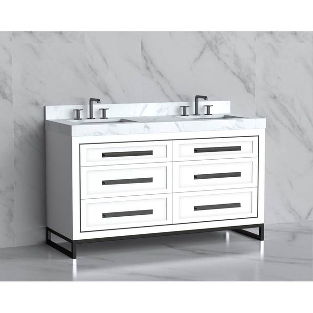 Madeli - Madeli Vision 60D'' Free standing Vanity Cabinet in White/HW: Handles/Feet Matte Black(MB) - White With Matte Black