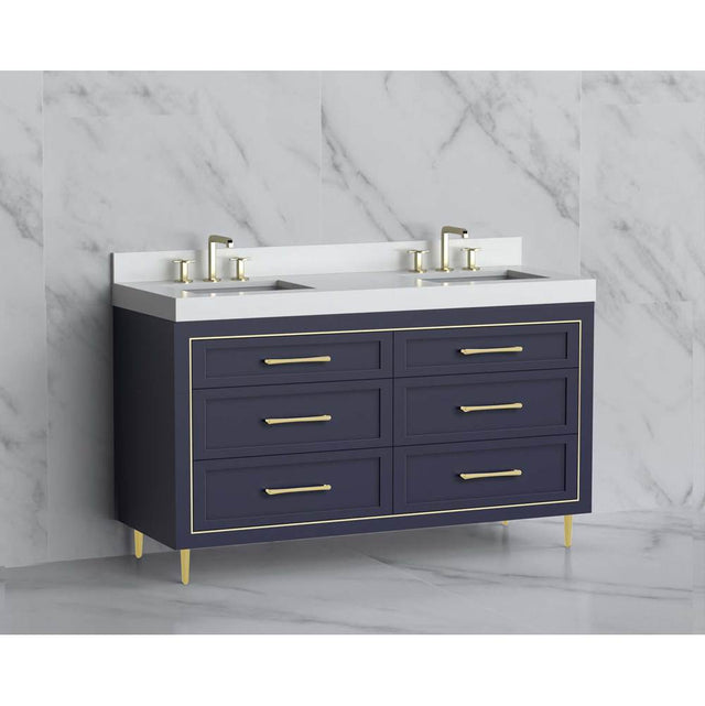 Madeli - Madeli Vision 60D'' Free standing Vanity Cabinet in Sapphire/HW: Handles/Feet Satin Brass(SB) - Sapphire With Satin Brass