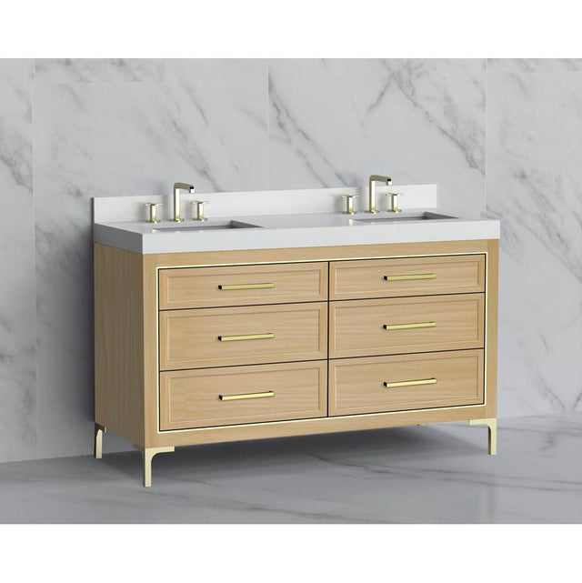Madeli - Madeli Vision 60D'' Free standing Vanity Cabinet in Natural Oak/HW: Handle & Feet Satin Brass(SB) - Natural Oak With Satin Brass