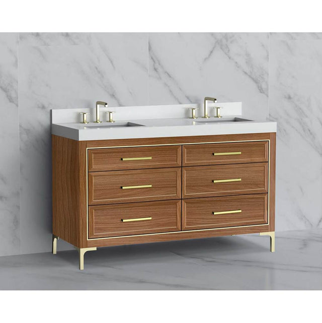Madeli - Madeli Vision 60D'' Free standing Vanity Cabinet in Natural Walnut/HW: Handle & Feet Satin Brass(SB) - Natural Walnut With Satin Brass