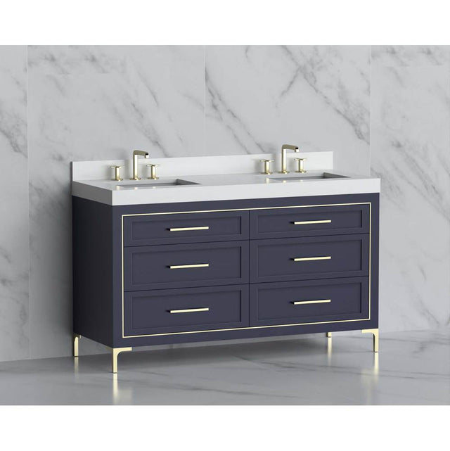 Madeli - Madeli Vision 60D'' Free standing Vanity Cabinet in Sapphire/HW: Handles/Feet Satin Brass(SB) - Sapphire With Satin Brass