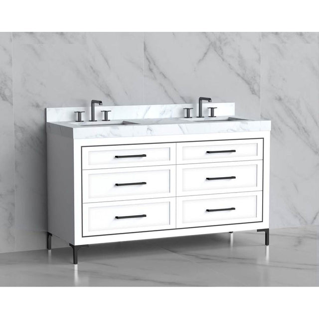 Madeli - Madeli Vision 60D'' Free standing Vanity Cabinet in White/HW: Handles/Feet Brushed Nickel(BN) - White With Brushed Nickel