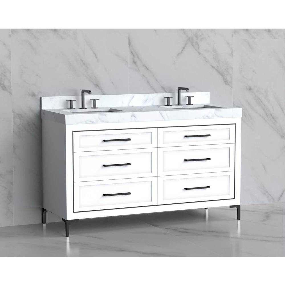 Madeli - Madeli Vision 60D'' Free standing Vanity Cabinet in White/HW: Handles/Feet Matte Black(MB) - White With Matte Black