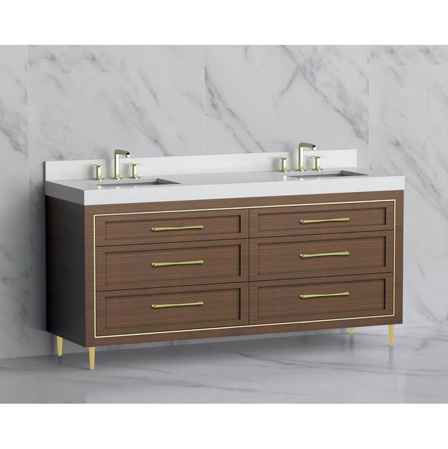 Madeli - Madeli Vision 72D'' Free standing Vanity Cabinet in Brandy/HW: Handles/Feet Satin Brass(SB) - Brandy With Satin Brass